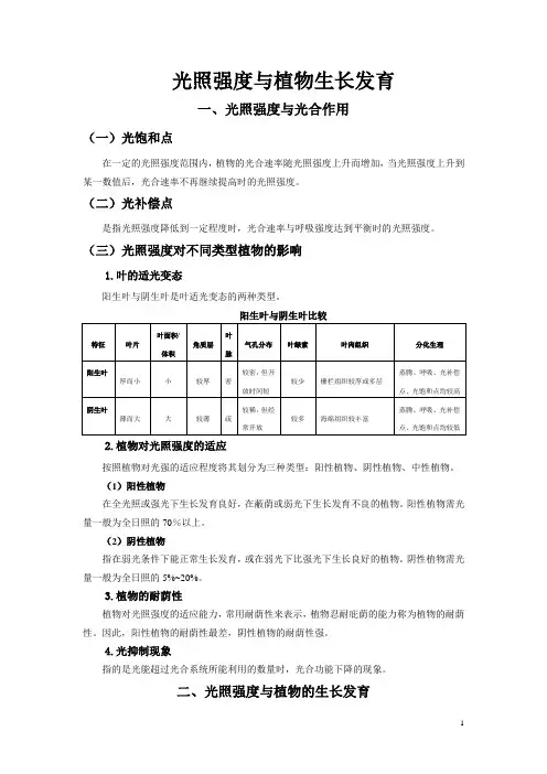 光照强度与植物的生长发育