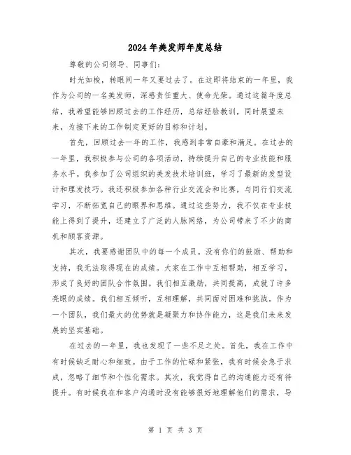 2024年美发师年度总结(二篇)