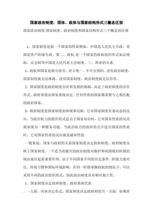 国家政治制度：国体、政体与国家结构形式三概念区别