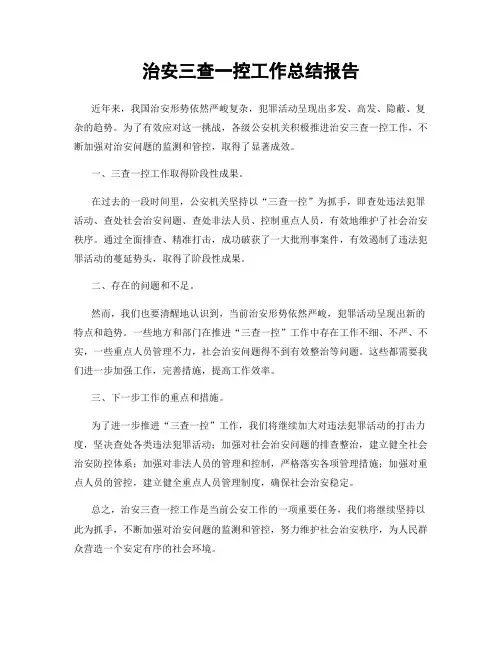 治安三查一控工作总结报告