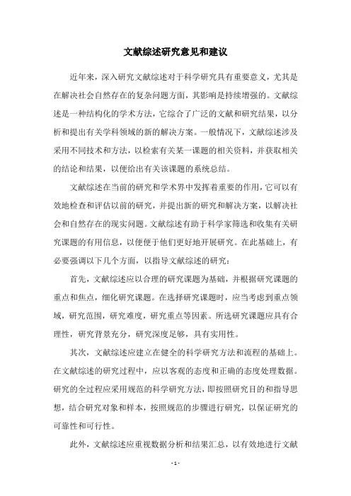 文献综述研究意见和建议