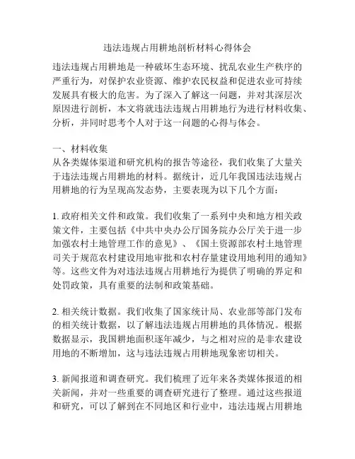 违法违规占用耕地剖析材料心得体会