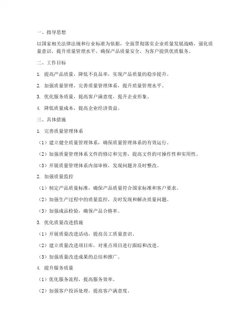 质量安全管理部工作计划