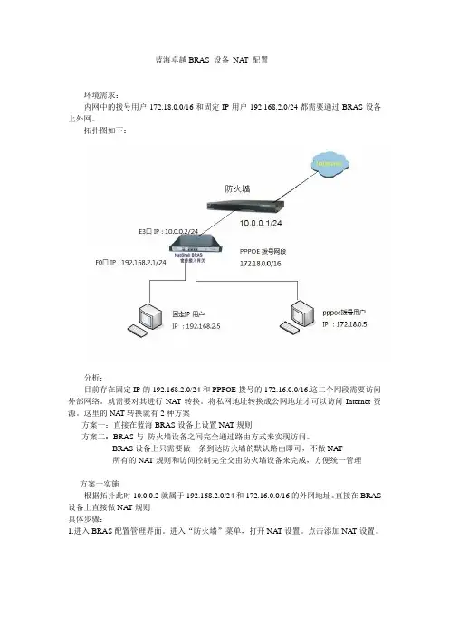 蓝海卓越BRAS设备NAT配置。