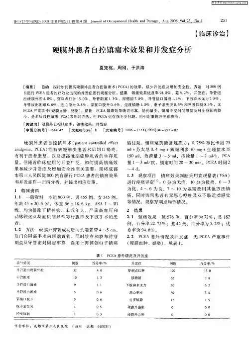 硬膜外患者自控镇痛术效果和并发症分析