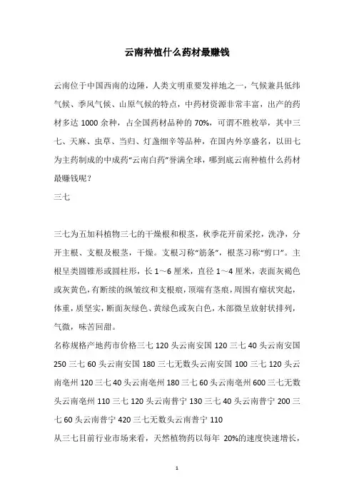 云南种植什么药材最赚钱