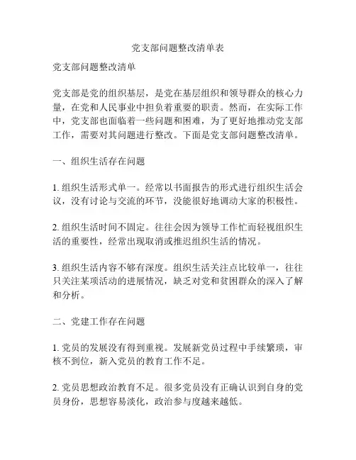 党支部问题整改清单表