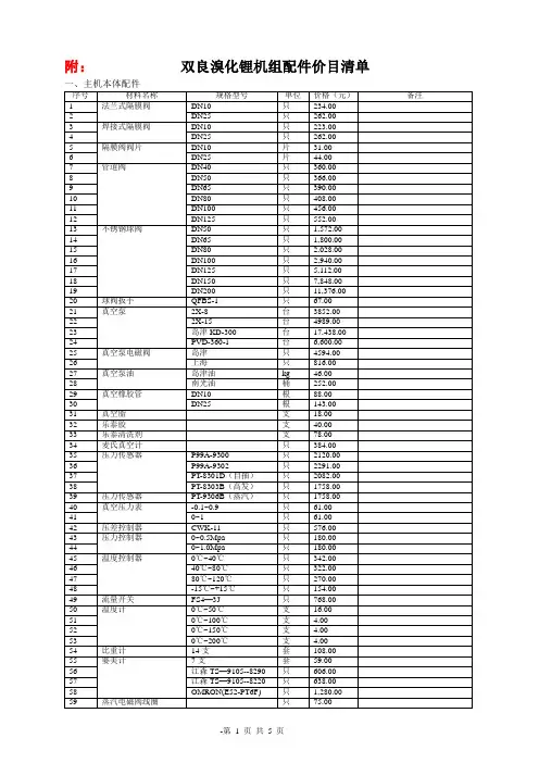 双良溴化锂机组配件价格表