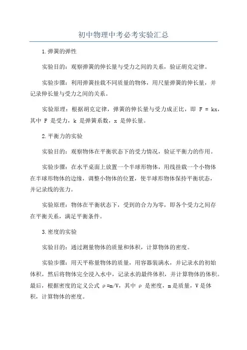 初中物理中考必考实验汇总