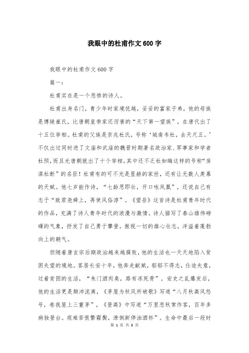 我眼中的杜甫作文600字