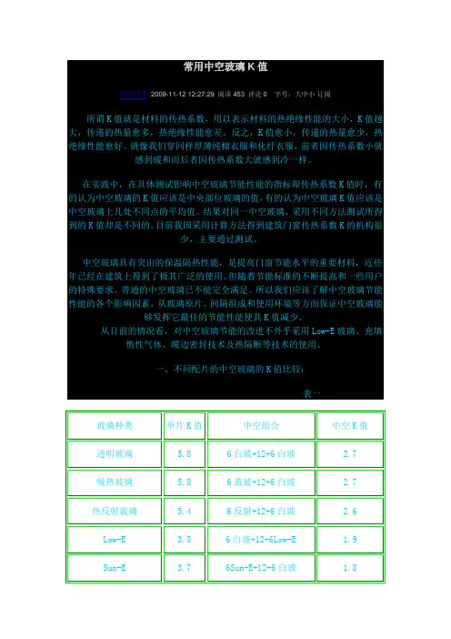 常用中空玻璃K值
