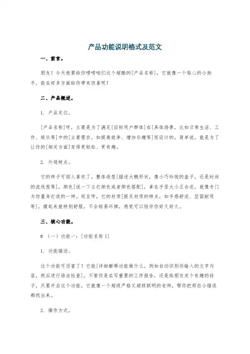 产品功能说明格式及范文