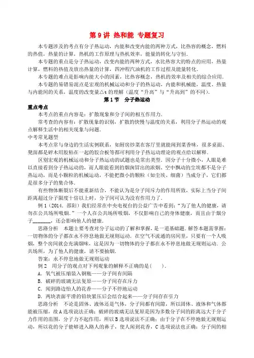 中考物理专题复习第9讲热和能