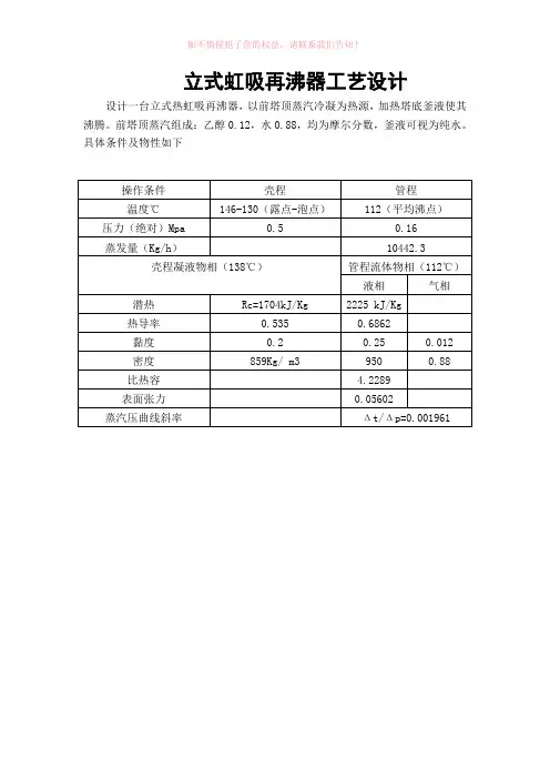 立式热虹吸再沸器工艺设计word版