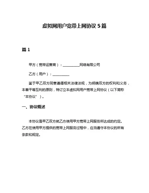 虚拟网用户宽带上网协议5篇