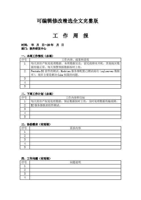工作周报模板(word文档)精选全文完整版