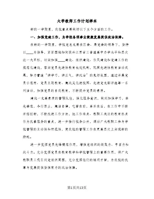 大学教师工作计划样本(三篇)