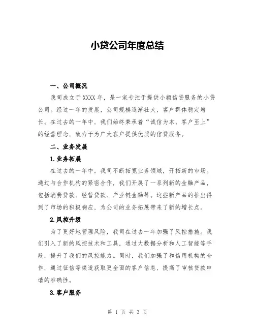 小贷公司年度总结