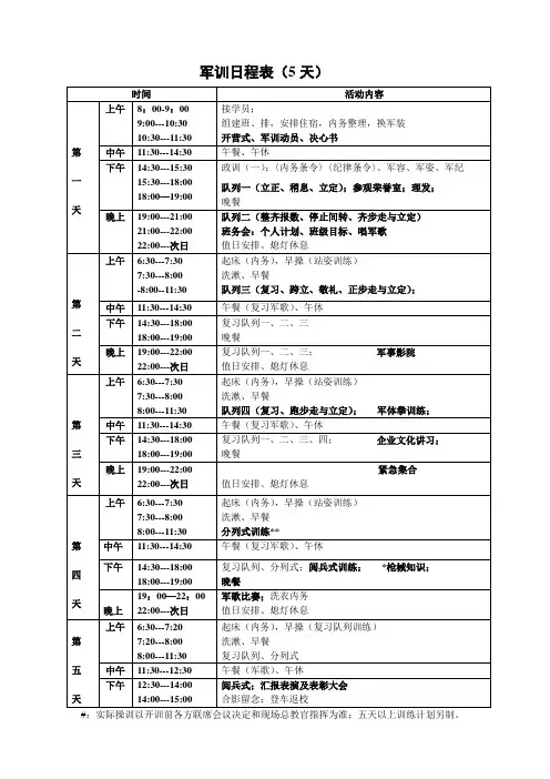 军训日程安排天