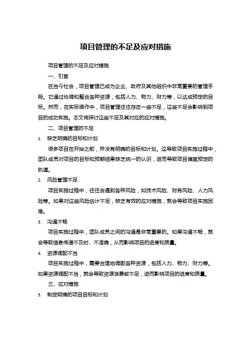 项目管理的不足及应对措施