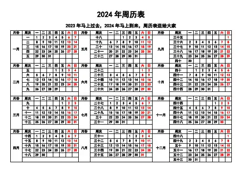 全网第一张2024年周历表(2023年3月27日上传)可编辑非图片版