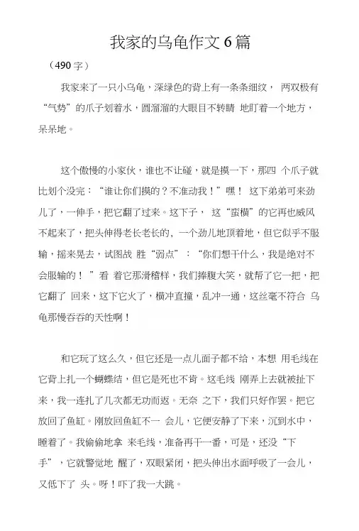我家的乌龟作文6篇