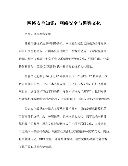 网络安全知识：网络安全与黑客文化