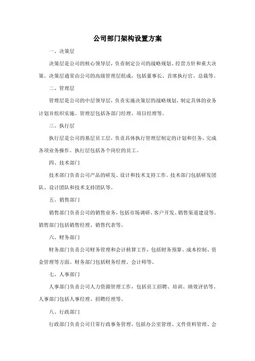 公司部门架构设置方案