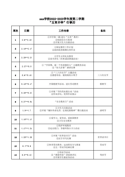 小学“五育并举”行事历 2022-2023学年度