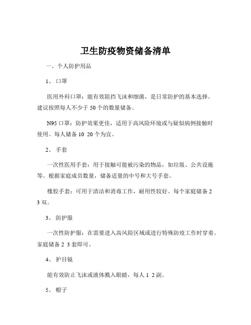 卫生防疫物资储备清单