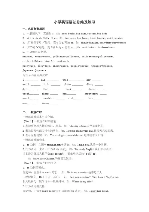 (完整版)小学英语语法总结及练习题