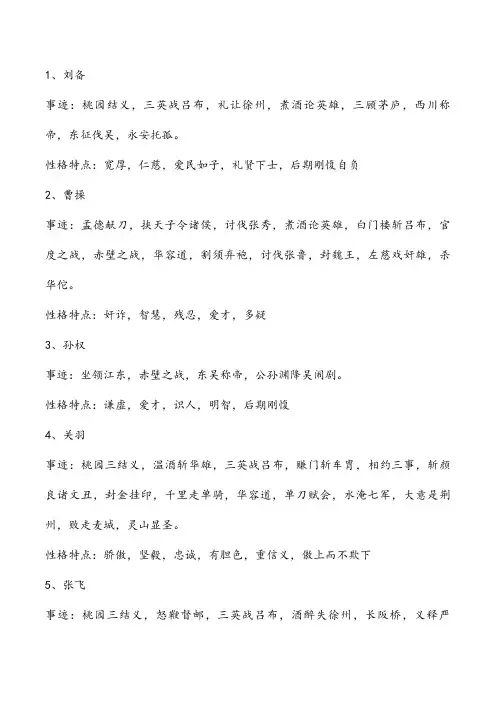 四大名著主要人物性格特点+事迹