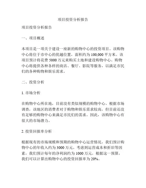 项目投资分析报告