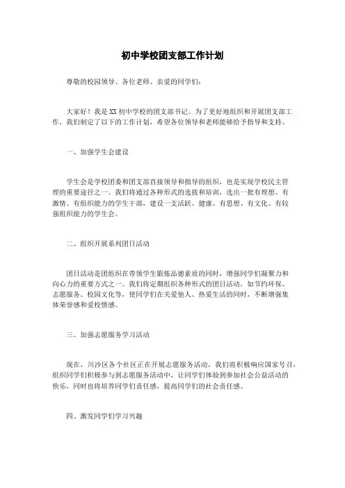 初中学校团支部工作计划