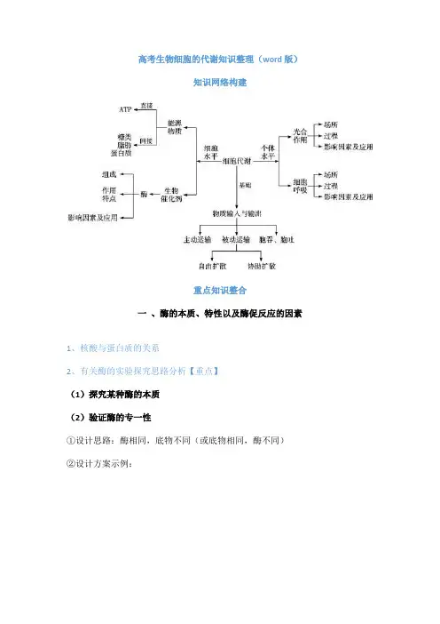 江苏高考复习之高考生物细胞的代谢知识整理(word版)