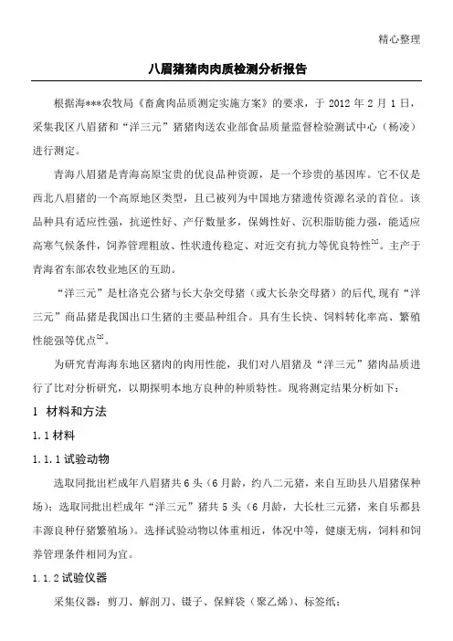 猪肉肉质检测分析分析报告
