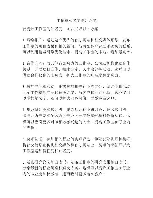 工作室知名度提升方案
