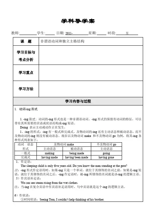 高中英语非谓语动词和独立主格结构讲解练习