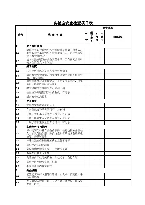实验室安全检查项目表格
