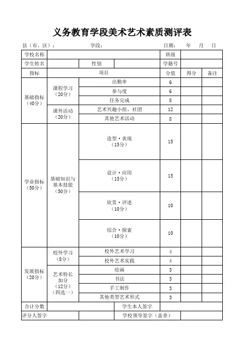 艺术素质测评表
