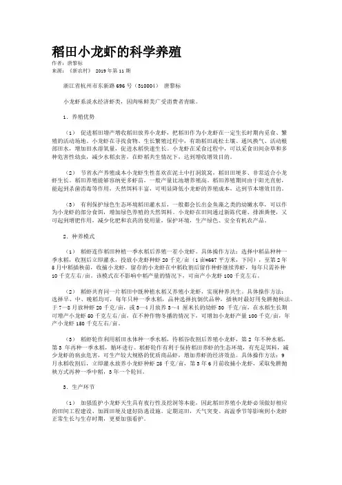 稻田小龙虾的科学养殖