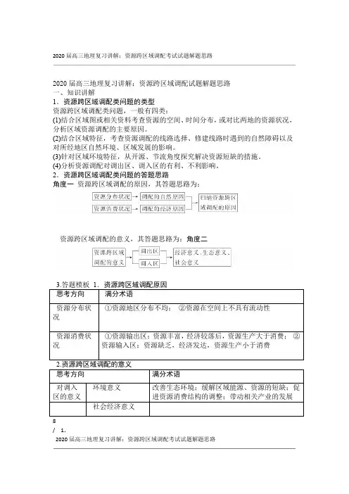 2020届高三地理复习讲解资源跨区域调配考试试题解题思路