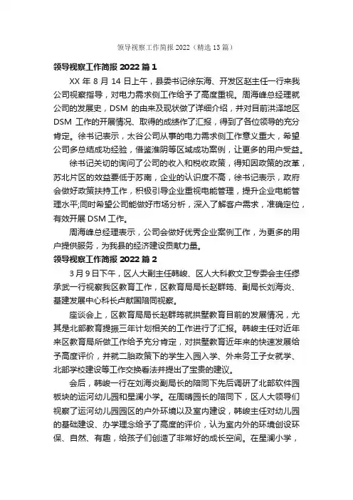 领导视察工作简报2022（精选13篇）