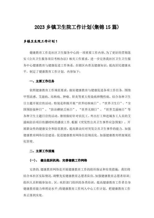 2023乡镇卫生院工作计划(集锦15篇)