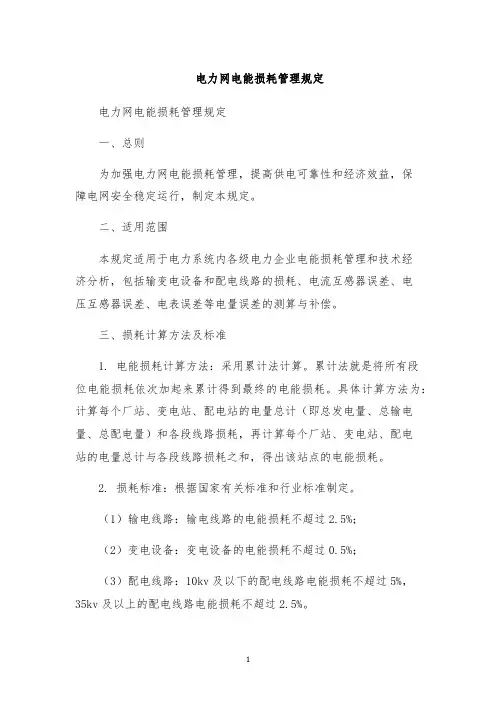 电力网电能损耗管理规定