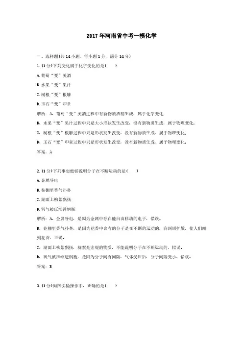 2017年河南省中考一模化学