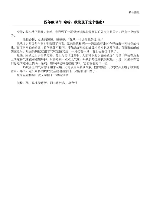 四年级习作 哈哈,我发现了这个秘密!
