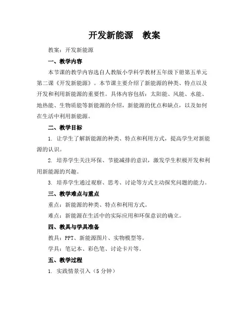 开发新能源  教案
