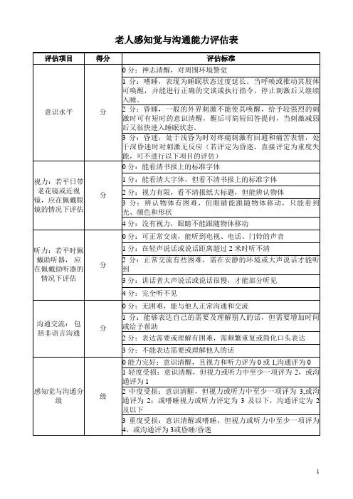 老人感知觉与沟通能力评估表