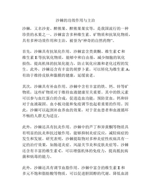 沙棘的功效作用与主治